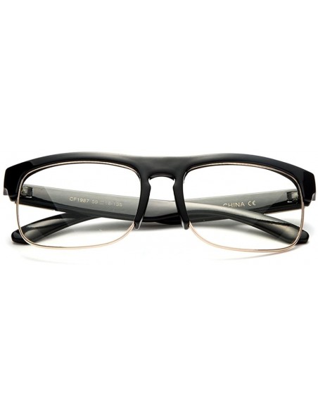 Oval Half Metal Frame Modern Designer Fashion Clear Lens Glasses for Men - Black - C6127FCL97Z $8.91