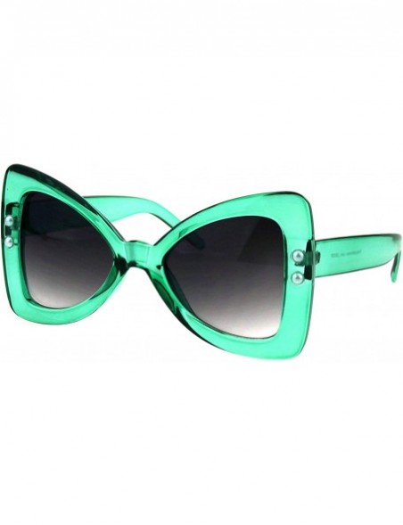 Butterfly Butterfly Ribbon Bow Pearl Frame Sunglasses Womens Oversized Shades - Green (Smoke) - CT18KWSSQS3 $11.07