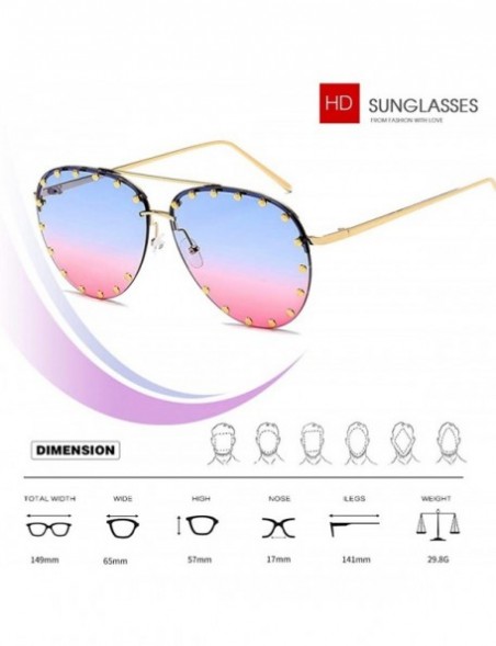 Aviator Women Rimless Oversized Studded Sunglasses Gradient Lens Rivet Fashion WS027 - Gold Frame Blue Pink Lens - C718CCISK4...