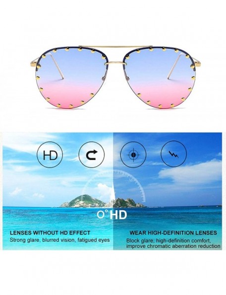 Aviator Women Rimless Oversized Studded Sunglasses Gradient Lens Rivet Fashion WS027 - Gold Frame Blue Pink Lens - C718CCISK4...