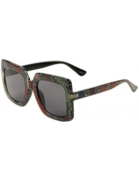 Square Oversized Flat Lens Retro Square Sunglasses - Black Multicolor - C7197Z2NH6I $11.49