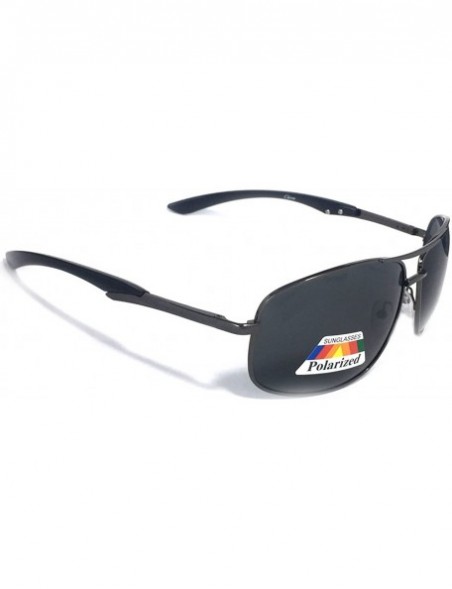 Aviator Unisex Metal Square Polorized Aviator Sunglass - Shiny Black Frame Black Lens - C9180YTIAMM $9.86