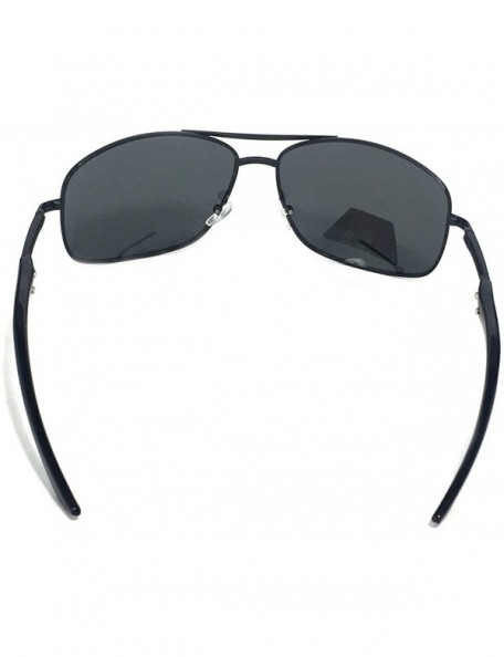 Aviator Unisex Metal Square Polorized Aviator Sunglass - Shiny Black Frame Black Lens - C9180YTIAMM $9.86