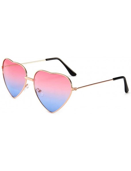 Aviator 2019 Heart Shaped Sunglasses Women Pink Frame Metal Reflective Mirror Pinkblue - Pinkblue - CP18YZW47NK $11.54