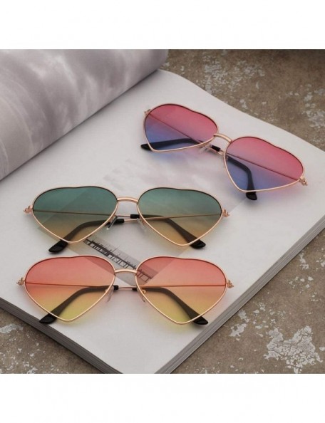 Aviator 2019 Heart Shaped Sunglasses Women Pink Frame Metal Reflective Mirror Pinkblue - Pinkblue - CP18YZW47NK $11.54