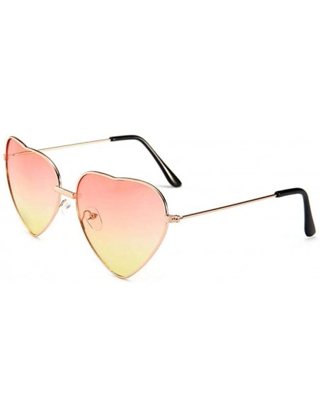 Aviator 2019 Heart Shaped Sunglasses Women Pink Frame Metal Reflective Mirror Pinkblue - Pinkblue - CP18YZW47NK $11.54
