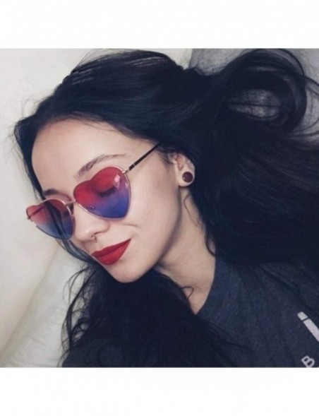 Aviator 2019 Heart Shaped Sunglasses Women Pink Frame Metal Reflective Mirror Pinkblue - Pinkblue - CP18YZW47NK $11.54