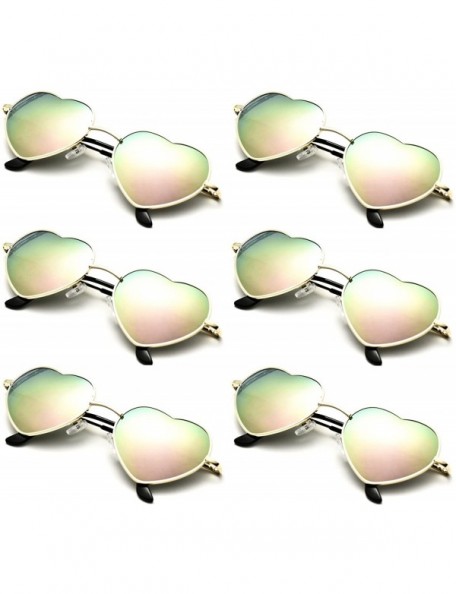 Aviator 6 Packs Vintage Mirrored Lens Aviator Unisex Heart Sunglasses Metal Frame - Pink Mirror - CX18E3CA57I $27.03