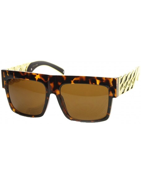 Oversized Big Oversized Flat Top Retro Hip Hop Thick Chain Frame Sunglasses - Tortoise-gold - CP17X0M0NQD $8.53