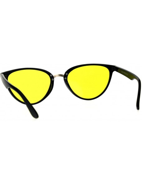 Cat Eye Womens Pimp Color Cat Eye Thin Horn Rim Plastic Sunglasses - Yellow - CU18CIAIDD4 $13.17