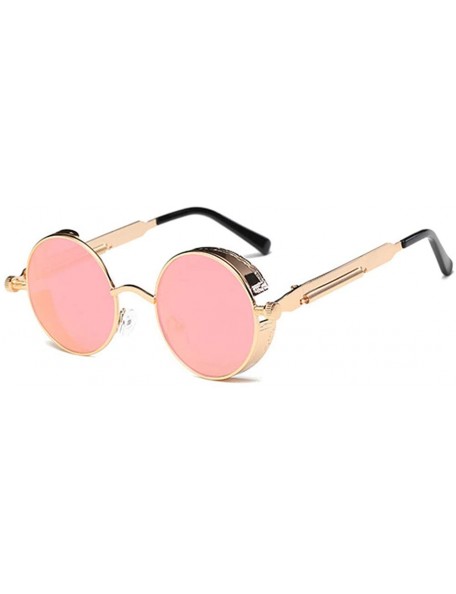 Round Steampunk Sunglasses Hippie Retro Round Driving Travel Glasses Women/Men - Gold Frame/Transparent Pink Lens - CR18D5S2C...