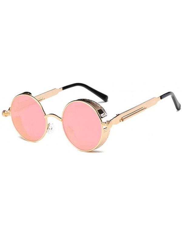 Round Steampunk Sunglasses Hippie Retro Round Driving Travel Glasses Women/Men - Gold Frame/Transparent Pink Lens - CR18D5S2C...