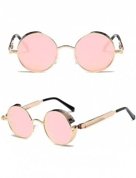 Round Steampunk Sunglasses Hippie Retro Round Driving Travel Glasses Women/Men - Gold Frame/Transparent Pink Lens - CR18D5S2C...