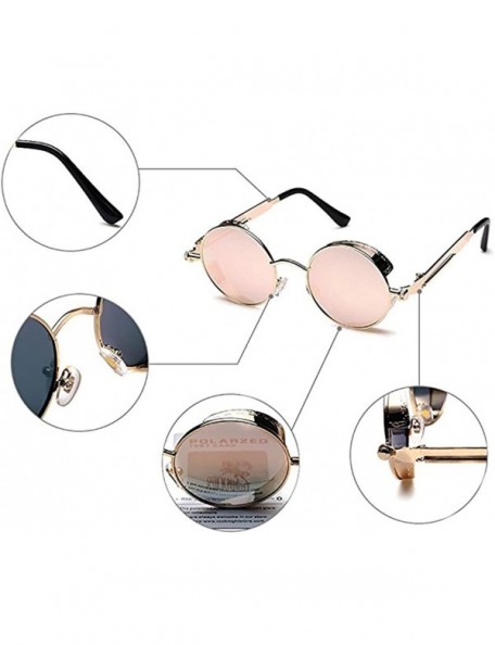 Round Steampunk Sunglasses Hippie Retro Round Driving Travel Glasses Women/Men - Gold Frame/Transparent Pink Lens - CR18D5S2C...