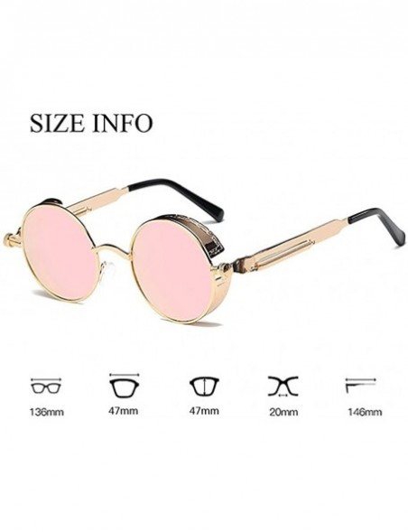 Round Steampunk Sunglasses Hippie Retro Round Driving Travel Glasses Women/Men - Gold Frame/Transparent Pink Lens - CR18D5S2C...