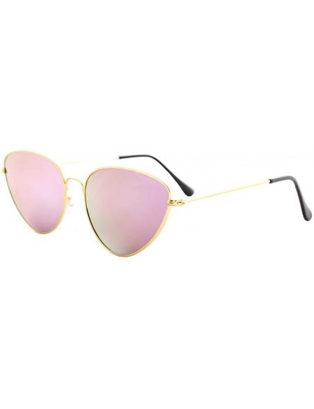 Cat Eye Cat Eye Sunglasses for Women Tinted Colored Lens Modern Trendy Stylish - Gold Metal Frame / Mirrored Pink Lens - CL18...