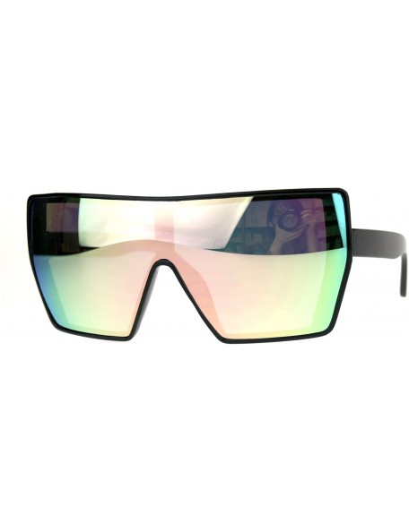Oversized Extra Oversized Fashion Sunglasses Flat Top Shield Frame Mirror Lens - Black (Peach Mirror) - CG18CNDDO77 $12.20
