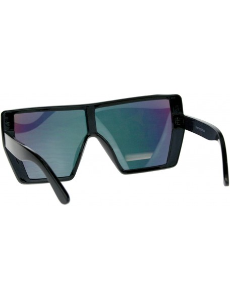 Oversized Extra Oversized Fashion Sunglasses Flat Top Shield Frame Mirror Lens - Black (Peach Mirror) - CG18CNDDO77 $12.20