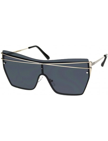 Shield Womens Robotic Shield Retro Rimless Square Butterfly Sunglasses - Gold Solid Black - CA18RZZM5T3 $13.97
