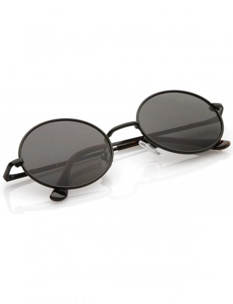 Round Classic Lightweight Slim Arms Neutral Colored Flat Lens Oval Sunglasses 50mm - Black / Black - CG17YQYT8SW $11.38