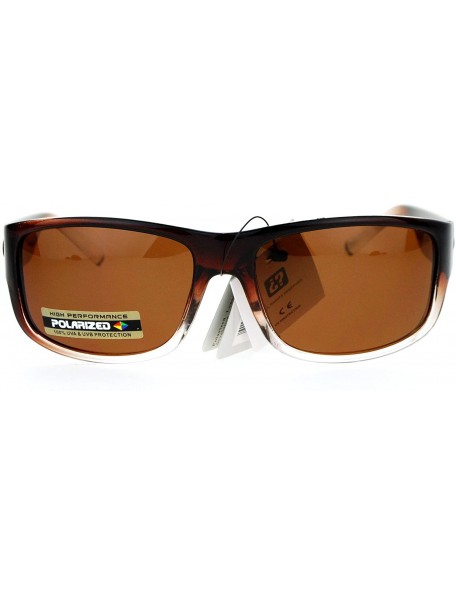 Rectangular Polarized Lens Mens Sunglasses Sporty Rectangular Fashion UV 400 - Brown Fade - CN186L33S4D $16.32