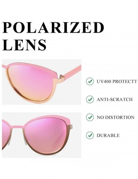 Square Cateye Sunglasses for Women Polarized UV Protection Retro Fashion Designer Metal Sun Glasses - Pink - C018TD8R48L $9.81