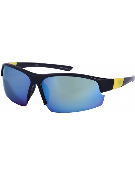 Sport Semi Rimless Action Sports Sunglasses with Color Mirrored Lens 570075-REV - Matte Black/Yellow Revo - CE12DSGYUW3 $11.28