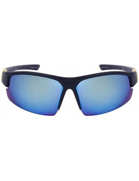 Sport Semi Rimless Action Sports Sunglasses with Color Mirrored Lens 570075-REV - Matte Black/Yellow Revo - CE12DSGYUW3 $11.28