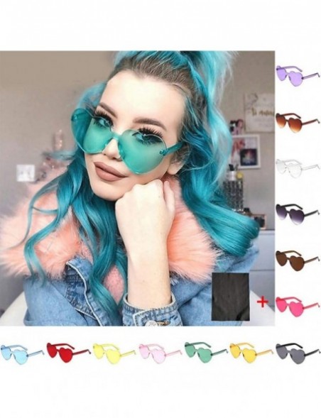 Rimless Women's Sunglasses Heart Shaped Rimless Sunglasses Transparent Candy Color Frameless Glasses Party Sunglasses - L - C...