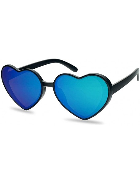 Oversized Oversized Heart-Shaped Round Colorful Flat Mirror Lens Love Sun Glasses - Black Frame - CZ18CHGL9ZI $13.16