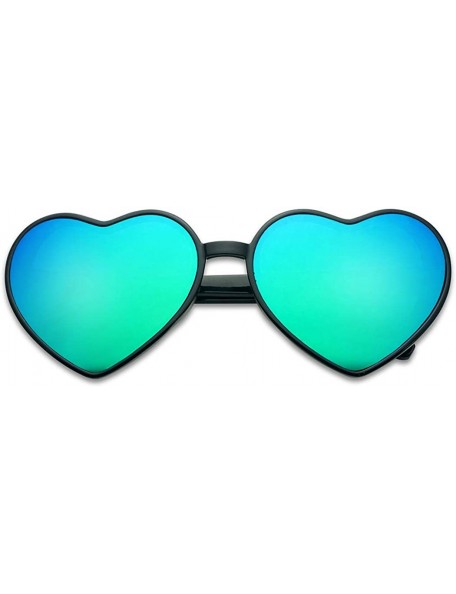 Oversized Oversized Heart-Shaped Round Colorful Flat Mirror Lens Love Sun Glasses - Black Frame - CZ18CHGL9ZI $13.16