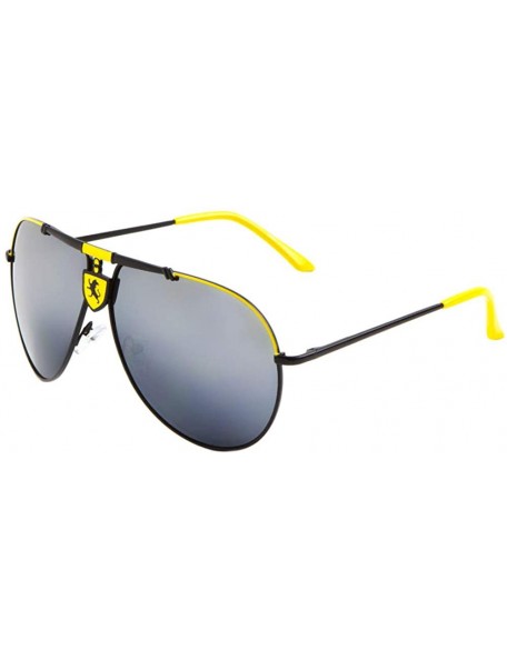Round Color Shield Enforced Top Bar Round Aviator Sunglasses - Yellow Black - CN199D4L464 $17.90