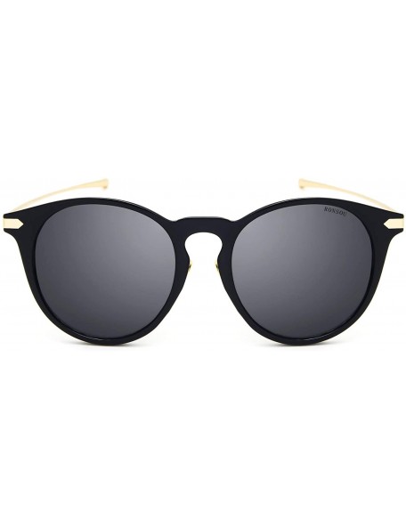 Goggle Classic Round Polarized Sunglasses for Women Fashion Designer Style - Black Frame Gray Lens - CQ18TXYMQ38 $25.76