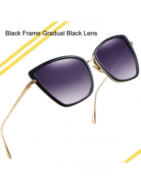 Round Oversized Cateye Sunglasses for Women - Fashion Metal Frame Cat Eye Womens Sunglasses - 2 Pack (Black+gold) - CC18WK003...