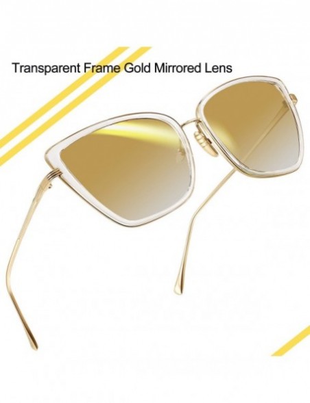Round Oversized Cateye Sunglasses for Women - Fashion Metal Frame Cat Eye Womens Sunglasses - 2 Pack (Black+gold) - CC18WK003...