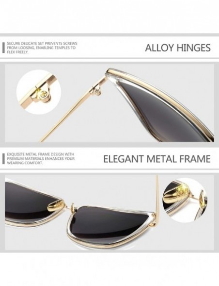 Round Oversized Cateye Sunglasses for Women - Fashion Metal Frame Cat Eye Womens Sunglasses - 2 Pack (Black+gold) - CC18WK003...