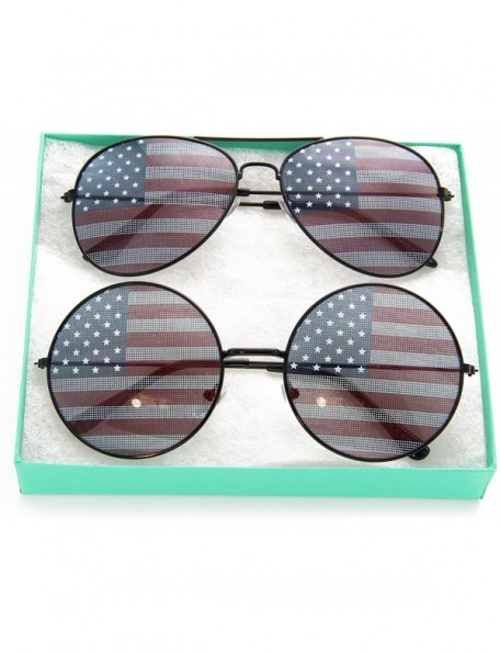 Aviator USA Flag Patriotic Sunglasses Gift Box - Black - CQ12NYF34I2 $12.54