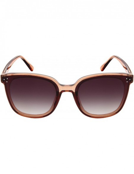 Square Inspired Oversize Sunglasses Cleaning Included - Clear Brown Frame/Grey Gradient Lens - CZ18SN06LUC $8.81