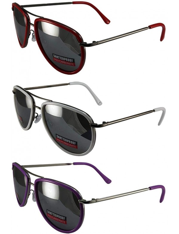 Aviator 3 Pairs Swag Aviator B Fashion Sunglasses Red White Purple Frame Flash Mirror Lens - CY18Z6QXKC0 $40.28