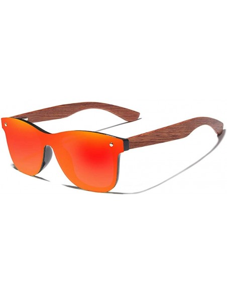 Rimless Genuine adjustable polarized sunglasses handmade square men fashion Full Lens Bubinga Wood - Red - CF18YYEQ0KT $23.97