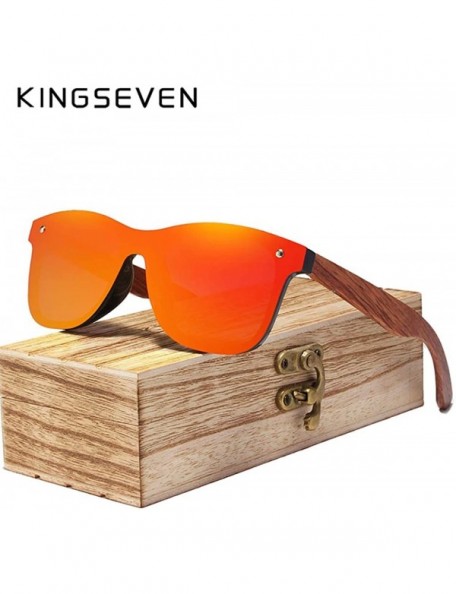 Rimless Genuine adjustable polarized sunglasses handmade square men fashion Full Lens Bubinga Wood - Red - CF18YYEQ0KT $23.97