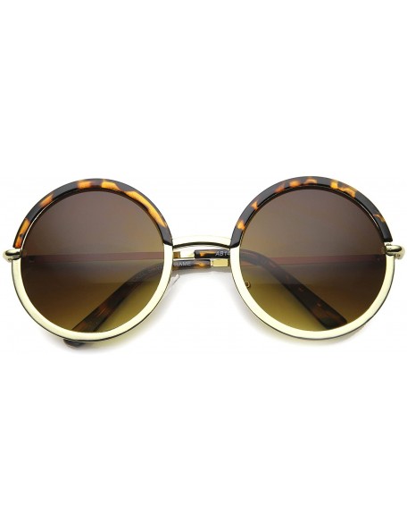 Oversized Oversize Two-Toned Frame Slim Metal Temple Gradient Lens Round Sunglasses 54mm - Tortoise-gold / Amber - CB124SH9ZM...