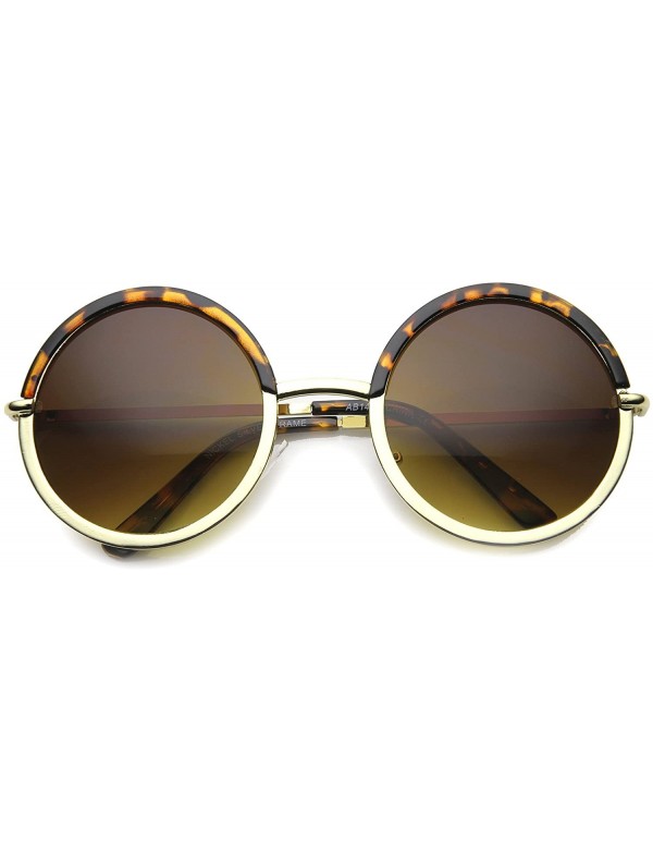 Oversized Oversize Two-Toned Frame Slim Metal Temple Gradient Lens Round Sunglasses 54mm - Tortoise-gold / Amber - CB124SH9ZM...
