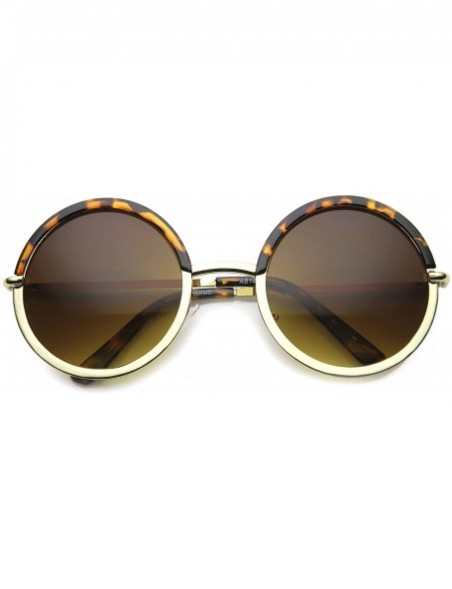 Oversized Oversize Two-Toned Frame Slim Metal Temple Gradient Lens Round Sunglasses 54mm - Tortoise-gold / Amber - CB124SH9ZM...