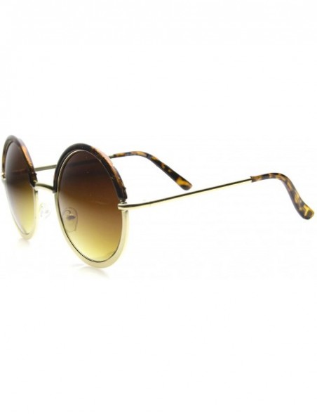 Oversized Oversize Two-Toned Frame Slim Metal Temple Gradient Lens Round Sunglasses 54mm - Tortoise-gold / Amber - CB124SH9ZM...