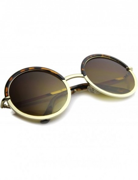 Oversized Oversize Two-Toned Frame Slim Metal Temple Gradient Lens Round Sunglasses 54mm - Tortoise-gold / Amber - CB124SH9ZM...