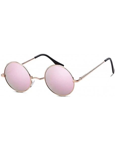 Oval Retro Round Sunglasses for Men Women Vintage UV400 Circle Color Lens Metal Frame Mirrored Sun Glasses - Pink Mint - CK18...