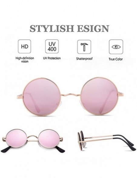 Oval Retro Round Sunglasses for Men Women Vintage UV400 Circle Color Lens Metal Frame Mirrored Sun Glasses - Pink Mint - CK18...