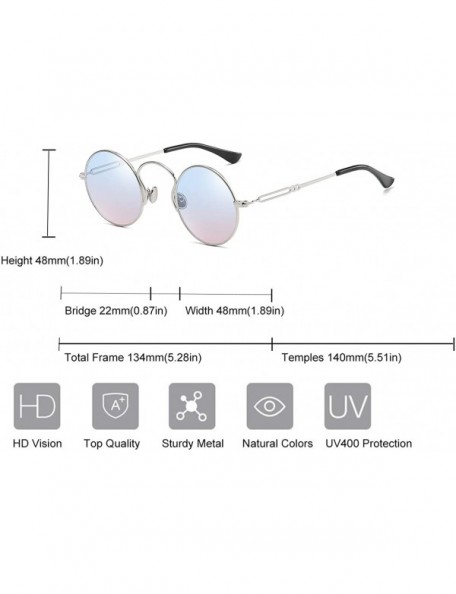 Sport Polarized Small Round Sunglasses Retro Metal Frame - Blue and Pink Tinted Lens- Non Polarized - CV18SIYEI5X $13.05