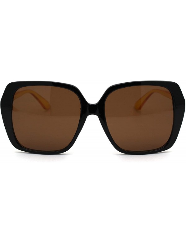 Butterfly Womens Classic 90s Oversize Rectangular Butterfly Plastic Sunglasses - Black Yellow Solid Brown - C018YTOSN6Q $11.16